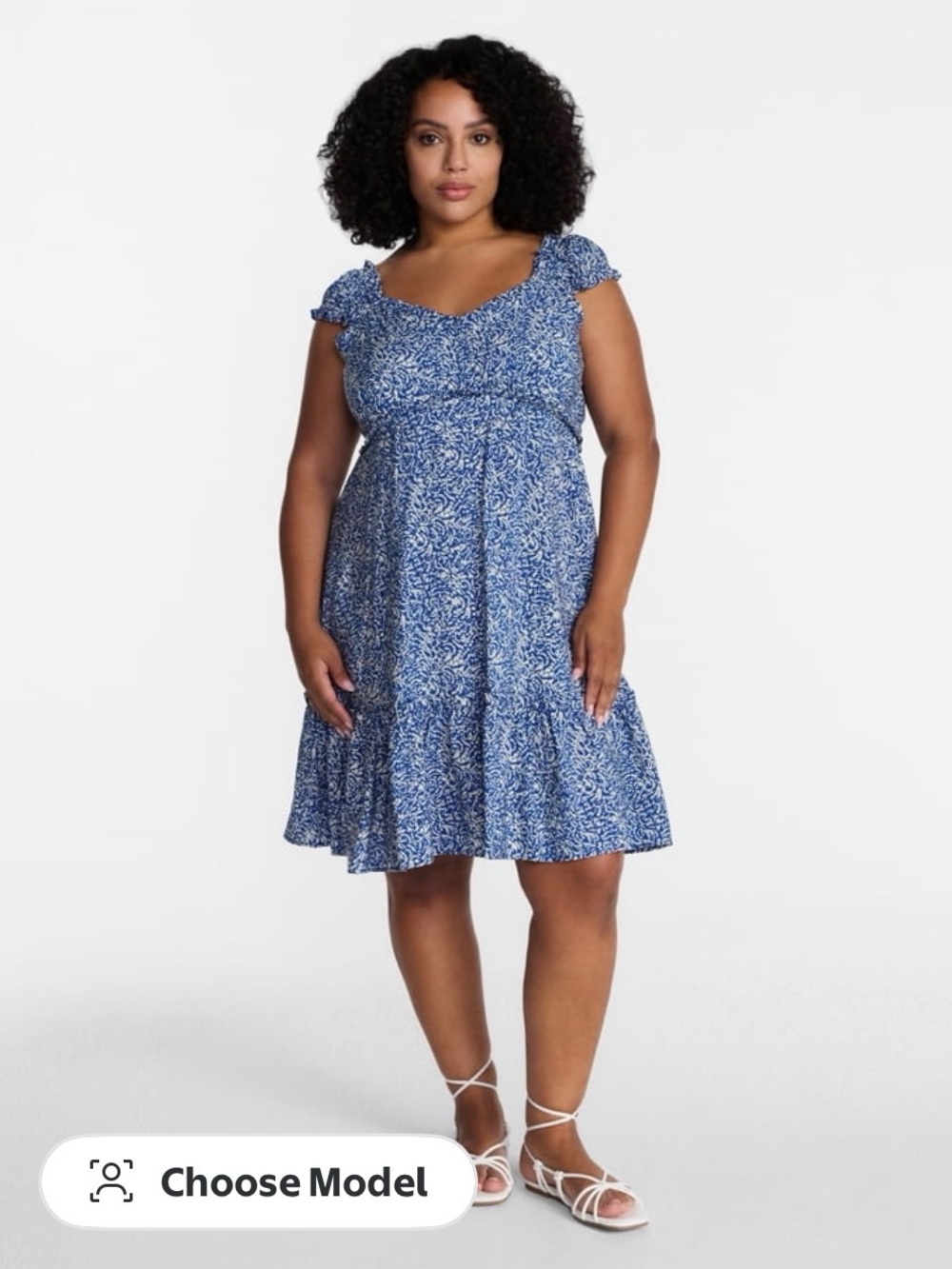 Beautiful Blue and White Empire Floral Midi Dress size XL